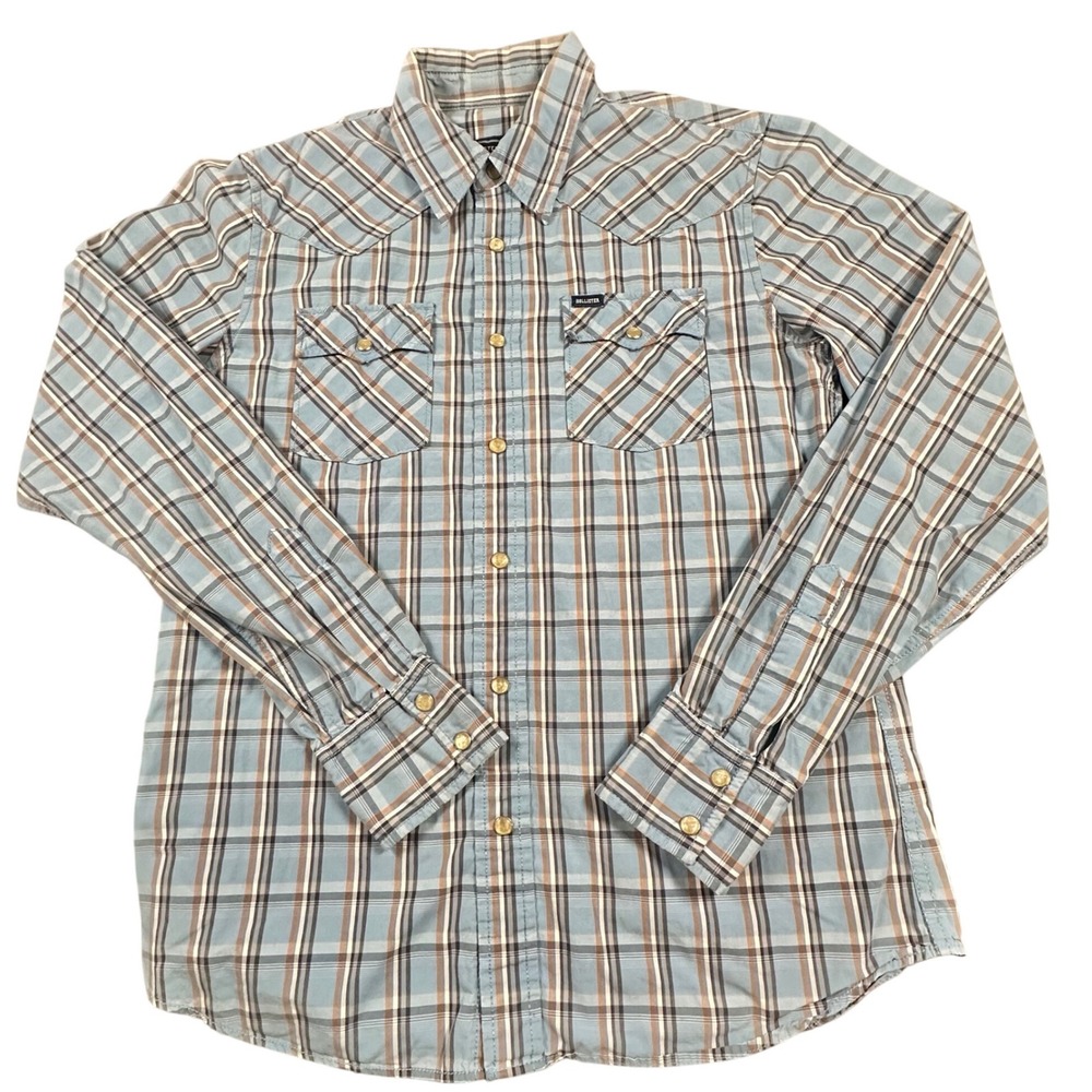Hollister Western Men's Small‎ Plaid Long Sleeve Button Up Pearl Snap